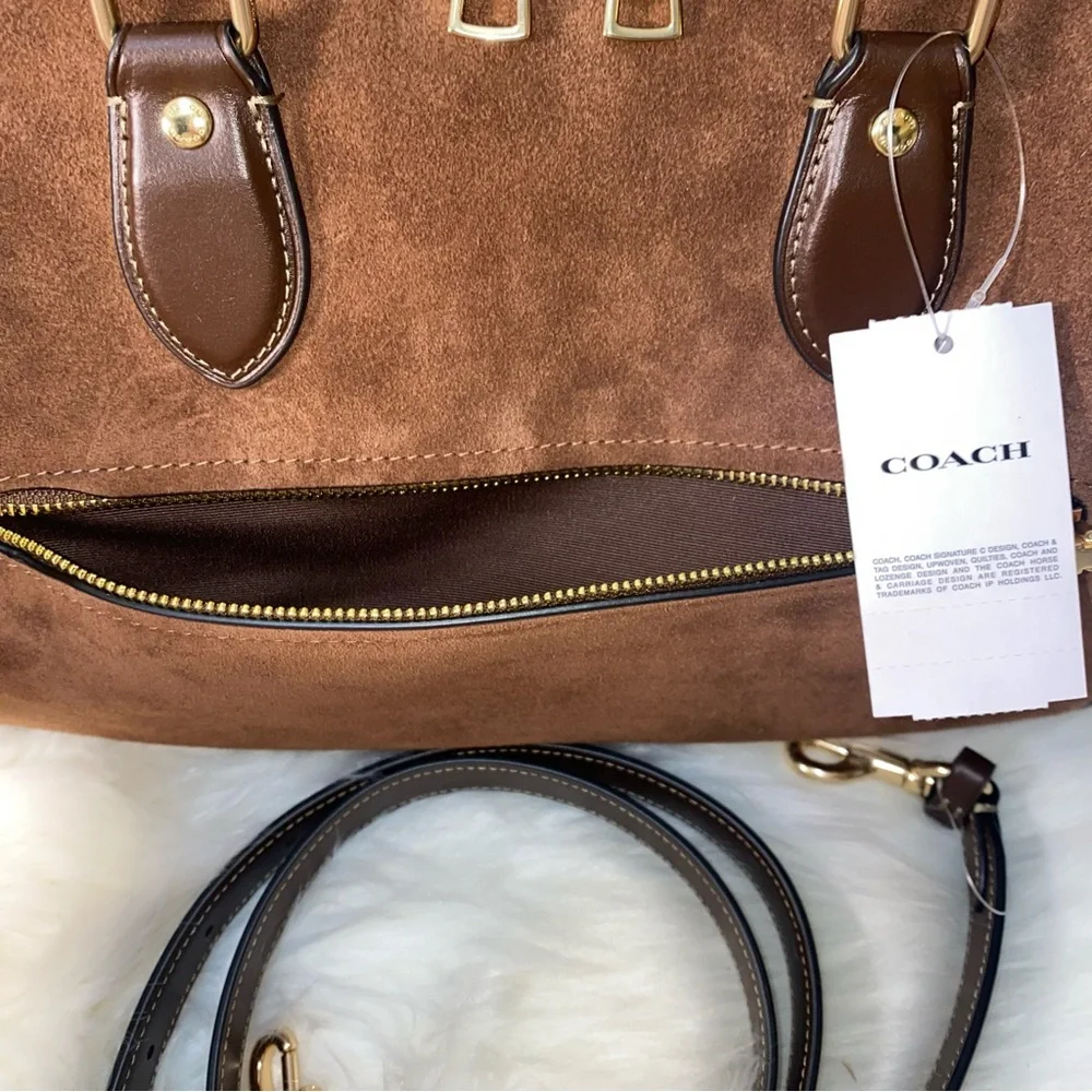 Coach 🤎 Large rowan satchel Suede New purse - Picture 6 of 14